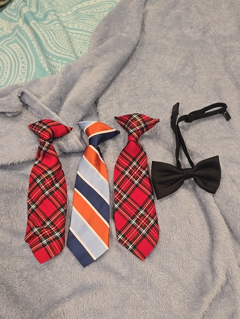❤️10/$40 Kids Red Plaid & Navy Stripe Necktie and Black Bow Tie Set Baby